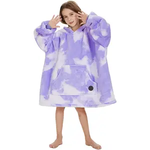 THREE POODLE Wearable Blanket Hoodie for Kids, Oversized Sherpa Sweatshirt Blanket with Giant Hood, Warm Cozy Hooded Blanket, Cute Gifts for Kids Girls Boys
