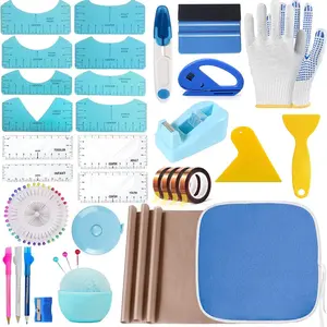 Sublimation Shirts Tool Kits Shirt Measure Ruler Set Include 12 T Shirt Guide Ruler,Portable Pad for Ironing,Teflon Sheet for Heat Press,Heat Resistant Tape Craft Sewing Accessories