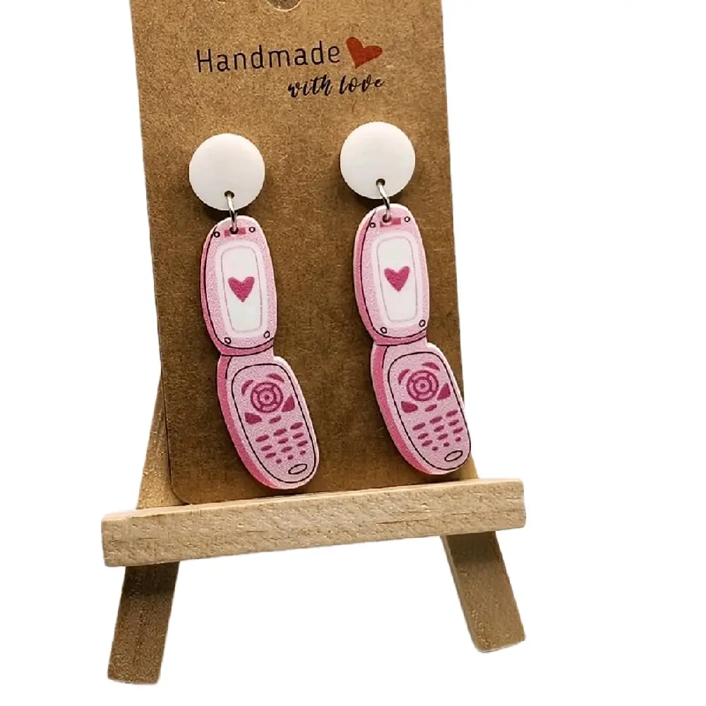 Handmade Phone Earrings with Tiny Phone Dangling Design Stud Earrings for Tech Lovers Durable Plastic Unique Gift