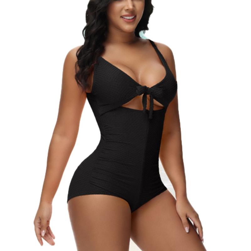 M MYODRESS Women Tummy Control Swimsuit Butt Lifting Bodysuit Sleeveless Swim Shapewear One Piece Slimming Bathing Suit  Tie Knot Front Push Up Swimwear