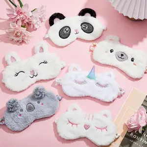 Cute Animal Plush Furry Sleep Eye Mask Soft Light Blocking Fox Sloth Bear Eyecover Comfortable Relaxing Rest Mask for Travel Office Nap Night Sleeping Daily Leisure & Festival Gift
