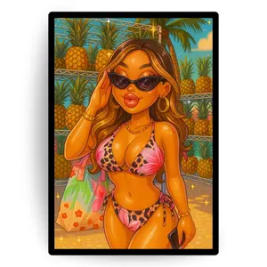 Bratz Inspired Beach Girl Poster with Tropical Pineapple Background and Bikini Baddie Aesthetic Wall Art for Y2K Bedroom or Dorm Décor