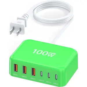 USB C  Charger Block, 100W GaN 6 Port PD USB C QC USB A Wall Charger Adapter Plug Cube, Type C  Station Hub for  17 16 15 14 13 Pro Max iPad  Pixel 5ft Extension Cord