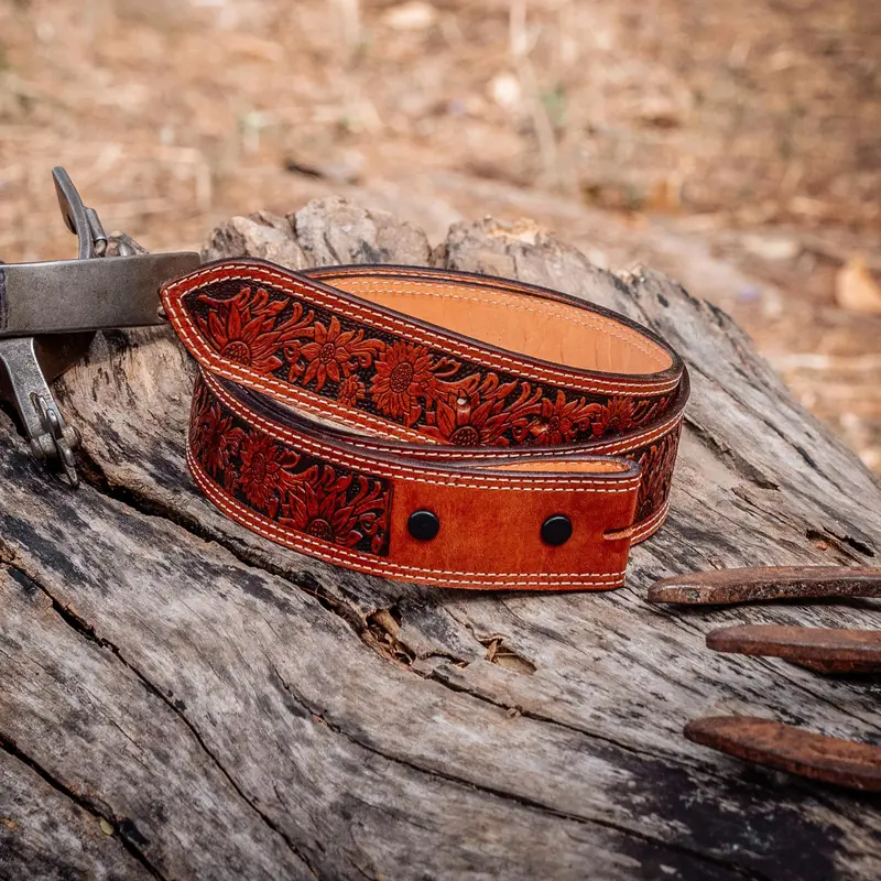 Virginia Sunflower Leather Belt - Molly's Custom Silver, Western Style Cowboy Aesthetic Accessory for Cowgirls