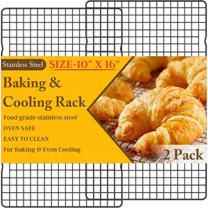 2-Piece Cooking and Baking Cooling Rack - 10inch x 16inch Heavy-Duty Stainless Steel Wire Rack, suitable for baking, grilling, roasting - can be used in the oven and dishwasher - suitable for cake roll baking trays - silver: household and kitchen supplies