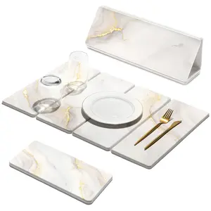 2 PCS Large Stone Dish Drying Mat for Kitchen Counter Quick Dry Stone Dishes Mats Marbled Water Absorbing Diatomaceous Earth Drying Pad for Countertop Bottles Utensils Cups (24"x16"&8"x4")