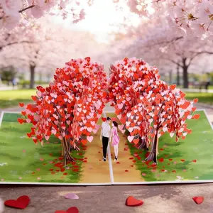3D Anniversary Greeting Card, Romantic Love Tree Heart Path Postcard, Handmade Couple Memorial Gift, Ideal for Wife Husband Her Him