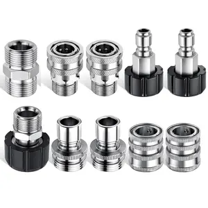 8PC/9PC High Pressure Washer Hose Adapter Set, M22-14mm to 3/8 Quick Connect, 3/4" Quick Disconnect, Ideal for High Pressure Washer Nozzles