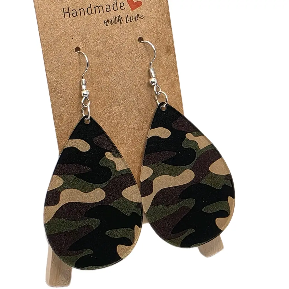 Unisex Camouflage Pattern Acrylic Hook Earrings - Unique Shape, Durable Plastic Material, Stylish Versatile for Daily Everyday Wear