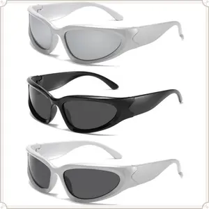 3 Pack Y2K Wrap Around Sunglasses for Women Men Sliver Oval Fashion Trendy Sport Shades UV Protection Eyeglasses