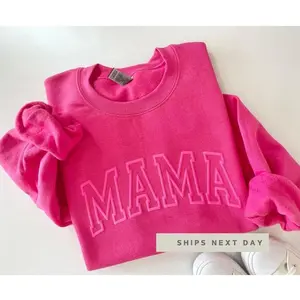 Neon Puff Pink Sweatshirt, Hot Pink Mom Embossed Sweatshirt, Mothers Day Gift, Cool Mom, First Mothers Day Gift, Christmas Gift For Mom