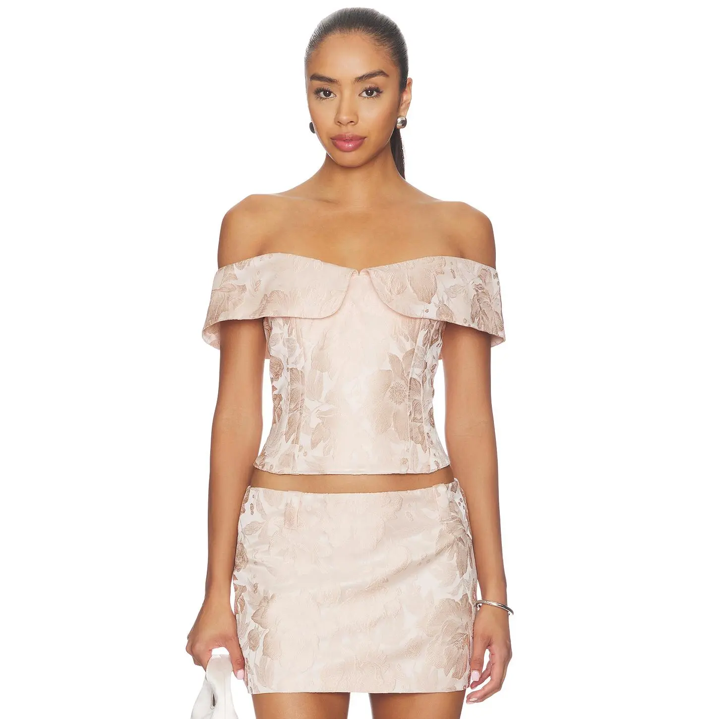 Milkwhite Brocade Corset Top in Pink