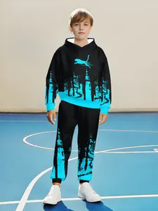 Boys' Fun Printed Hoodie Sweatshirts and Sweatpants Set, Youth Kits, Comfortable Casual Wear, Soft and Cozy, 3D Fashion Kids, Long Sleeve Top + Pants