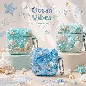 Ocean AirPods Case, Beach Shell AirPods Cover, Coastal Sea Life Earbuds Case for AirPods Pro 1 2 3 4 & AirPods 1 2 3 4, Gift for Her