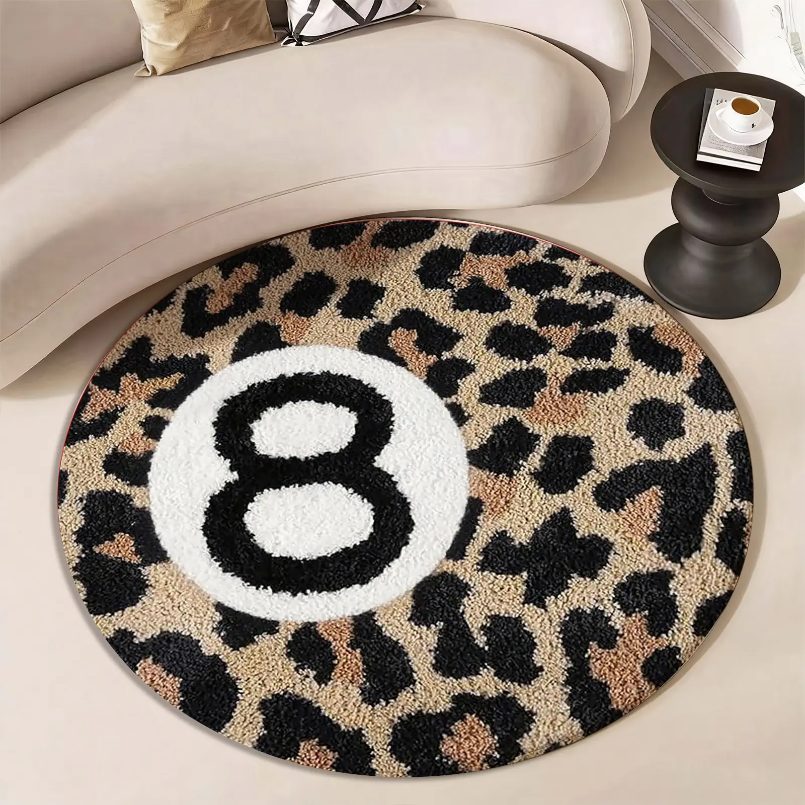 Trendy Leopard Print Rug Base Digital Number 8 Round Mat, Patterned Floor Mats, Creative Living Room Blanket Modern Luxurious Home Decor, Animal Themed Rugs, Decorative Mat, Modern Indoor Rug, Animal Printed Rug