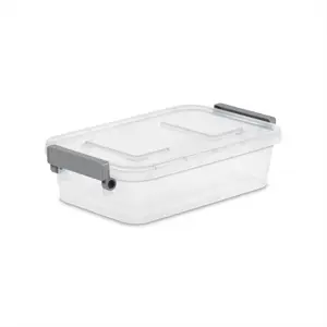 2.7 Quart Clear Plastic Storage Box with Latch Lid | Modular Organizer with Write-On ID Latches, Gray