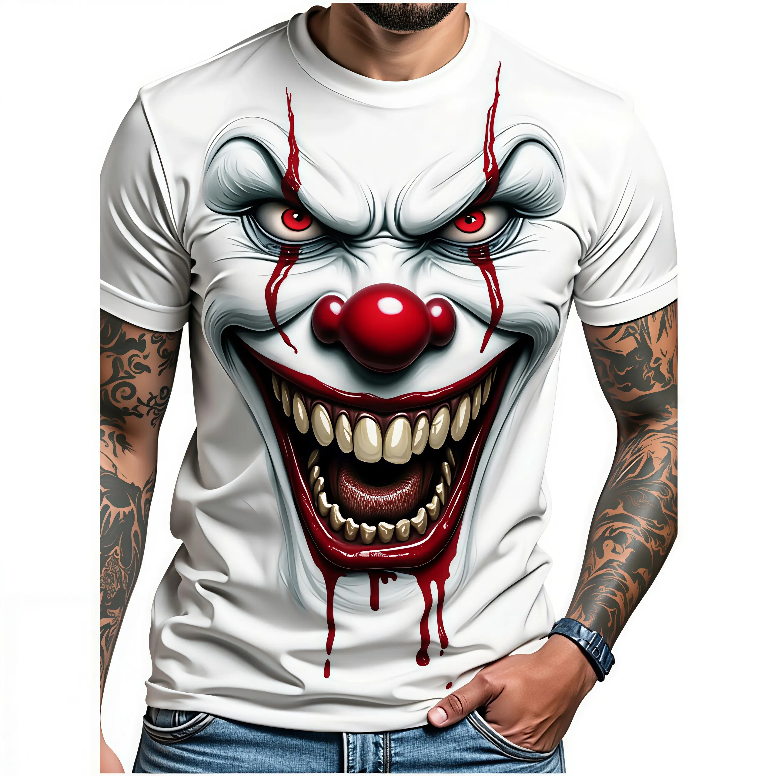 Men's Graphic T-Shirt with 3D Spooky Horror Clown Print, Casual Short-Sleeve Streetwear in Soft Fabric for Halloween, Tshirt, Top, Shortsleeve, Men's T Shirts, 3D Clothing, Soft Cotton, Round Neck, Tee, Short Sleeves, Easy Cool, Vivid Graphics, Spooky 3D