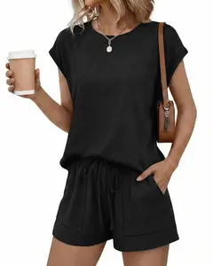 COCCKO 2026 Women's 2 Piece Linen Shorts Set Summer Cap Sleeve Top High Waisted Matching Outfits with Pockets