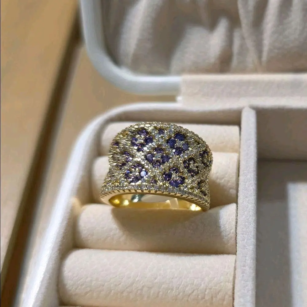 Beautiful 14k gold-plated ring with Purple and white zirconia