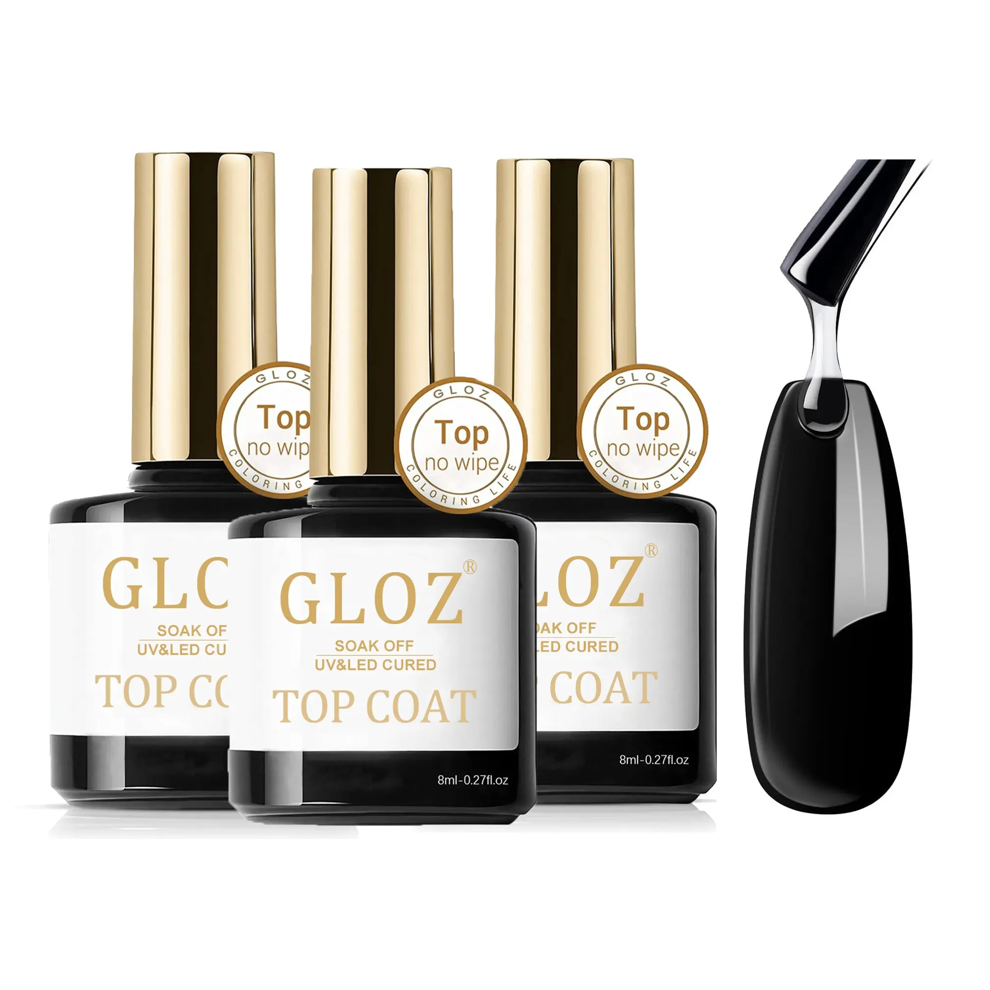 3Pcs 8ml GLOZ Clear No Wipe Top Coat Gel, High Gloss Shine Soak Off UV LED Nail Polish, Professional Salon Long Lasting Nail Varnish, Home DIY Manicure Gift Set for Ladies