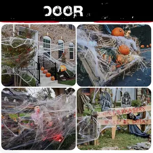 300 sqft Spider Webs Halloween Decorations with 10 Fake Spiders Super Stretch Cobwebs for Indoor & Outdoor Party Atmosphere Pack Hook for Haunted House and Costume Parties