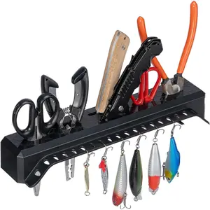 Fishing Tool Holder for Boat, Fishing Hook Knife Pliers Holder for Boat, Marine Tackle Rack Holder, Fishing Bait and Lure Organizer, Small, Black