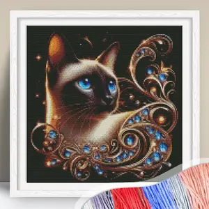 Cat Pattern Cross Stitch Kit, DIY Cross Stitch Kit for Beginners, Cross Stitch Printed Canvas Animals Home Decor