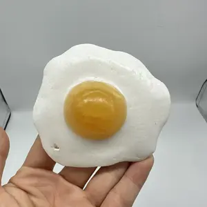 1 count Natural crystals and stones carving white jade honey calcite poached egg for home decoration