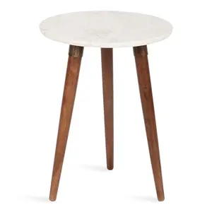 Kate and Laurel Rumsen Round Marble Side Table, 16x16x21, Walnut Brown