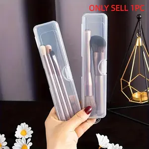 Portable Compact Makeup Brush Storage Box Organizer, 1 Count Travel Makeup Brush Holder, Versatile Clear Carry Case for Brushes and Eyebrow Pencils, Cosmetic Brush Storage Container