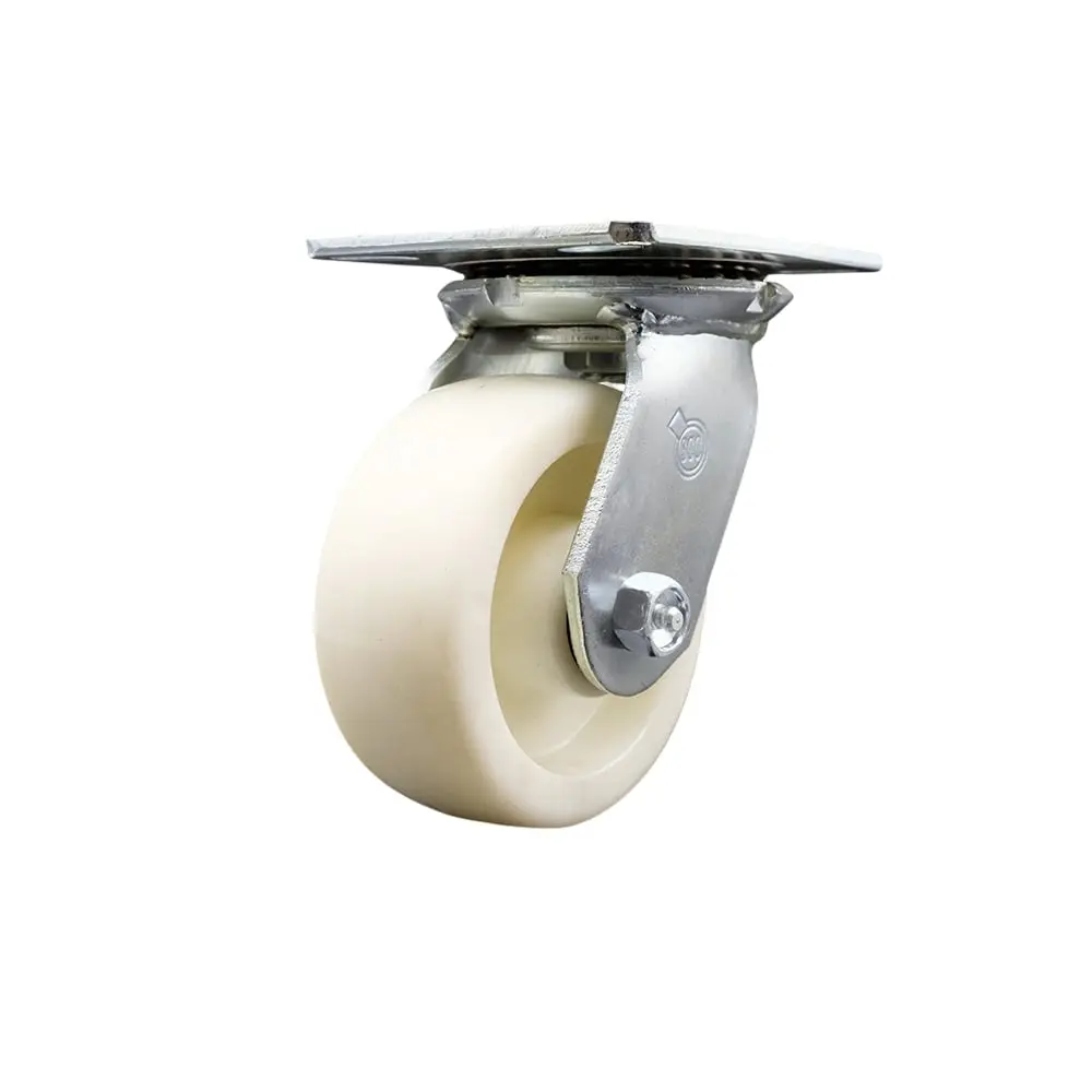 Service Caster SCC-35S520-NYR Heavy Duty Large Top Plate Nylon Swivel Caster, 5x2 in. Chemical Resistant White Wheel, 900 lbs Capacity per Unit for Carts, Equipment