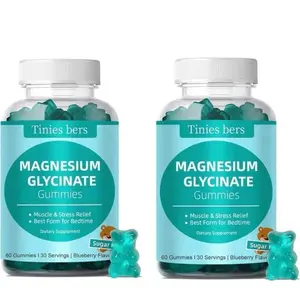 Organic 500 mg Magnesium Glycinate Vitamin Gummies - 2-Pack Tinies Bers Blueberry Flavor, 60 Gummies Each, US Healthcare Dietary Supplement with Healthy Ingredients, Daily Vitamins (Expires 3/27)