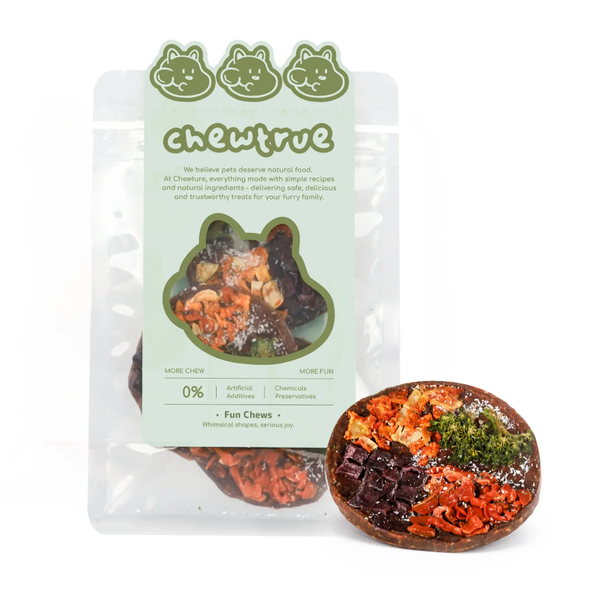 ChewTrue Mixed Vegetable Duck Tarts pet treats,High in dietary fiber，helps promote healthy digestion and stool quality，Suitable for cats and dogs.（Pack size：3pcs）