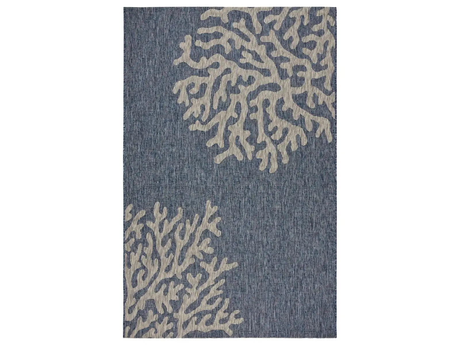 212 MAIN 5x7 ft. Stain-Resistant Flatweave Rectangle Home Decor Rug, Navy Coastal Vibe Coral Motif Coral Reef Nautical Area Rug for Indoor Outdoor Patio/Deck, Nautical Area Rugs