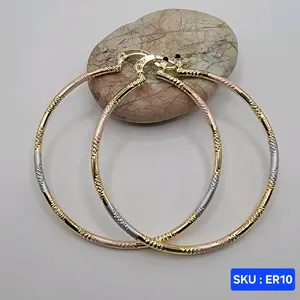 Beautiful Hoop Earrings 3 Color Medium Size 50mm 2 mm Wide Laminated Gold Fashion Jewelry for Women Versatile Stylish Accessory 50mm Laminated Gold SKU ER10
