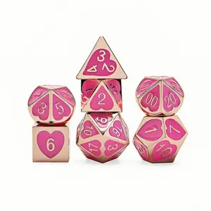 7 Piece Pink DND Dice Set, Heart zinc alloy Polyhedral Dice Set for D&D Role Playing Game and Other Tabletop Games