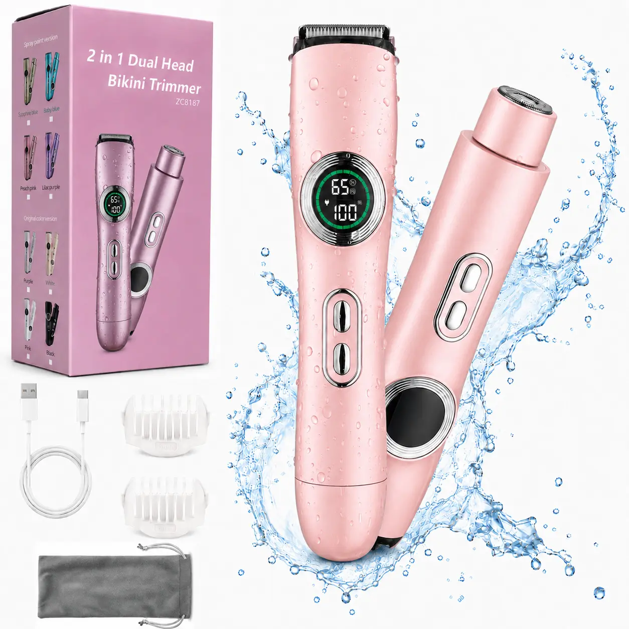 Women's 2-in-1 Electric Shaver & Trimmer - IPX6 Waterproof, USB Charging, Ceramic Blades for Bikini & Body Hair Removal, Smooth Gentle Grooming for Pubic, Legs, Underarms, Face