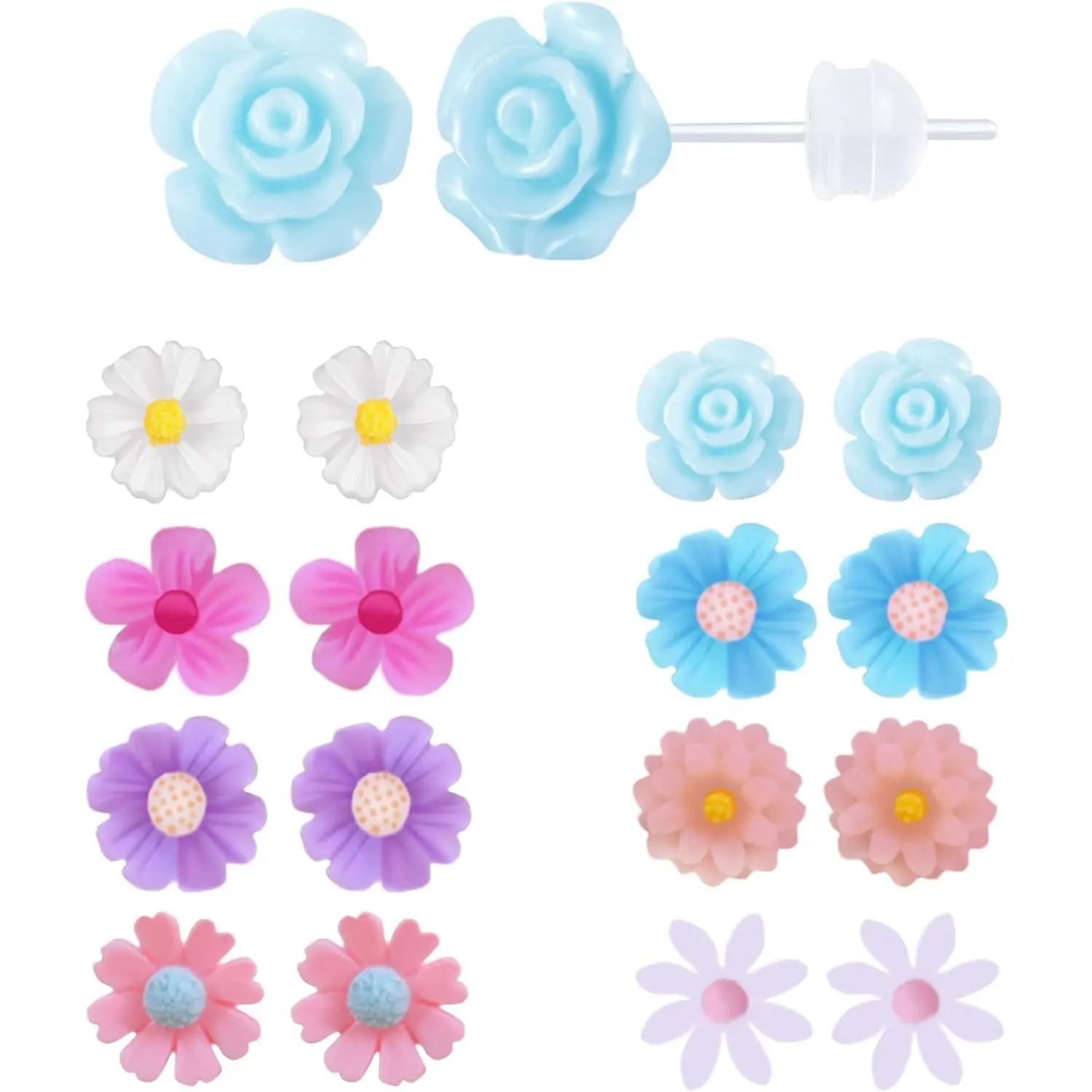 Plastic Earrings for Sensitive Ears - Girls & Women's Flower Stud Post Earrings Plastic Earrings for Sensitive Ears - Girls & Women's Flower Stud Post Earrings