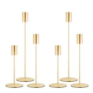 6/12 Pack Polished Gold Metal Candlesticks, Minimalist Style Candle Holders, Decorative Table Ornaments for Wedding Party Home Tabletop Decor