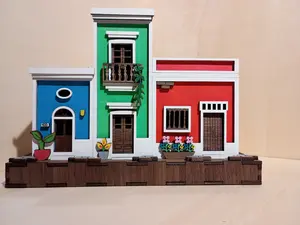 Old San Juan Houses Illuminated Handcrafted Miniature Houses with Vibrant Colors Detailed Balconies Windows and Inner Glow for Cozy Magical Ambiance