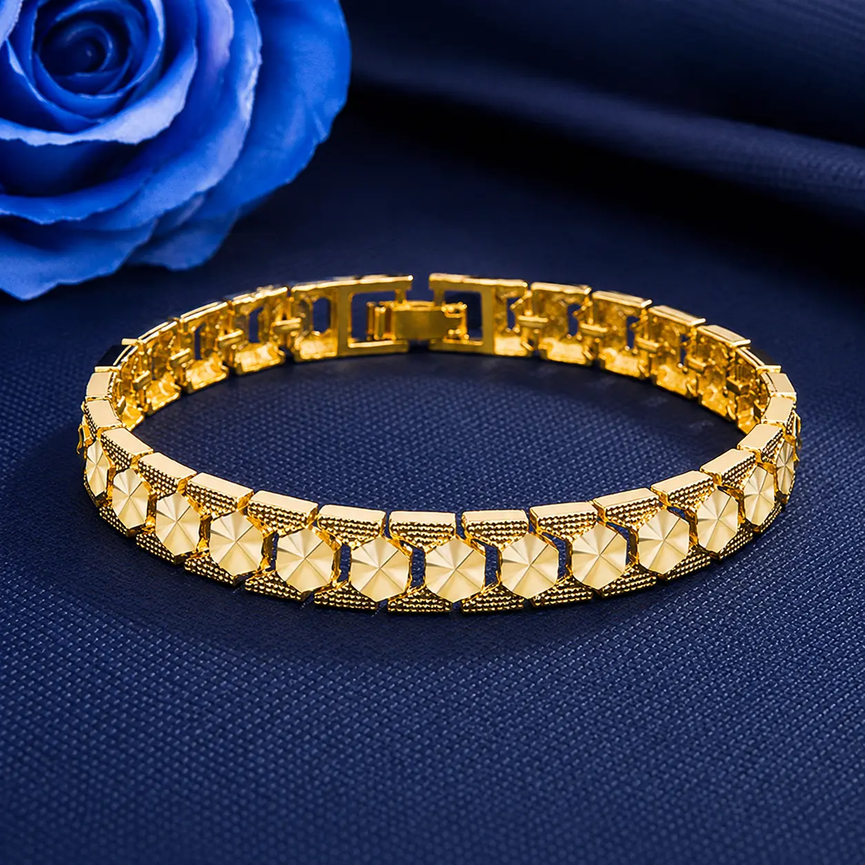 POMELO 18K Gold Plated Brass Faceted Hexagon Link Chain Bracelet, 18.5cm Unisex Hypoallergenic Statement Jewelry, Elegant Wrist Accessory for Daily & Party Wear, Gold & Silver Two Styles