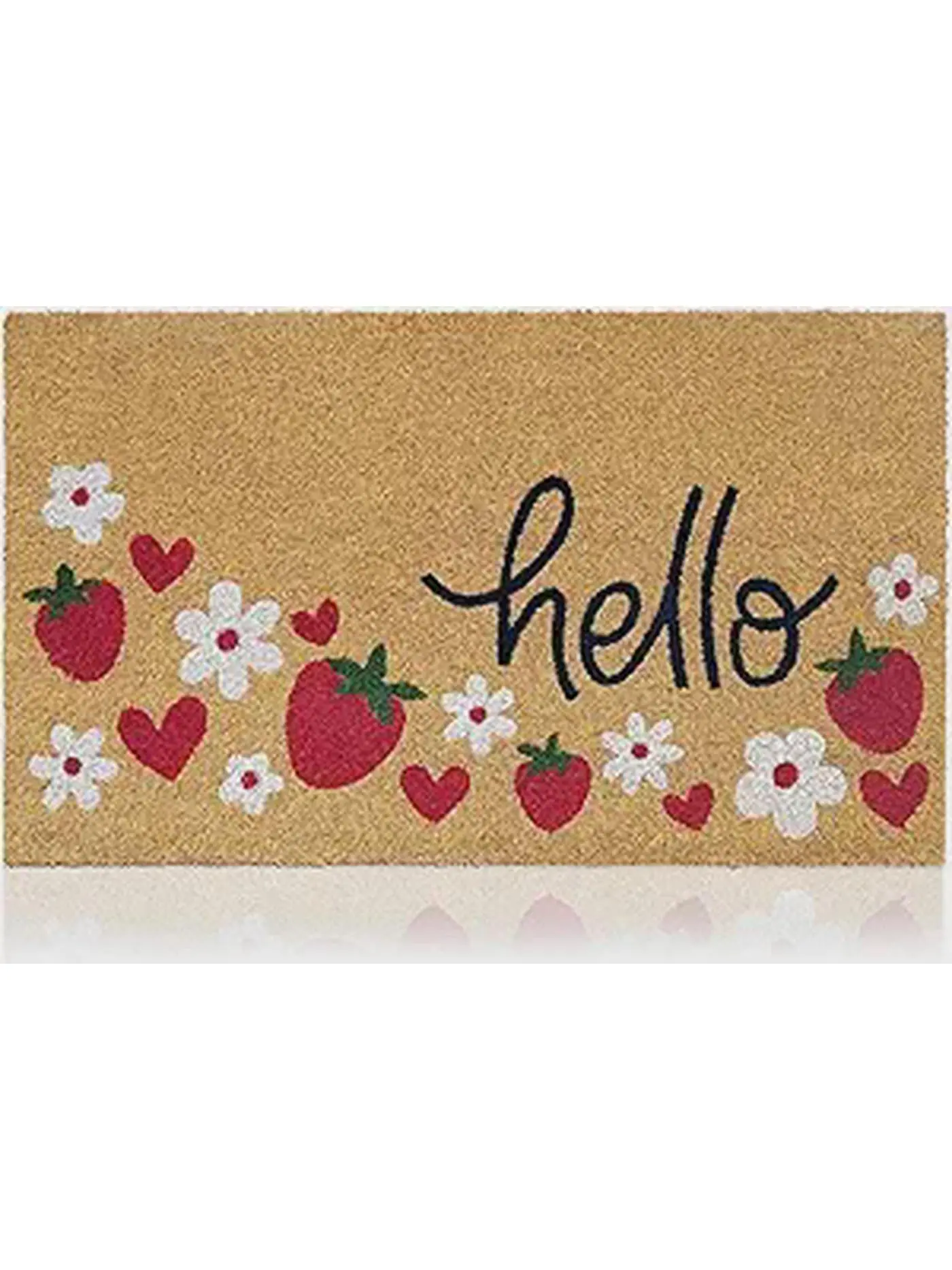 Coir Welcome Mat, Non-Slip, Strawberries, 17 x 29 in | Traps Dirt and Mud, Anti-Shedding, Durable PVC Backing, 100% Natural Coir, Indoor and Outdoor Entryway, Easy to Clean