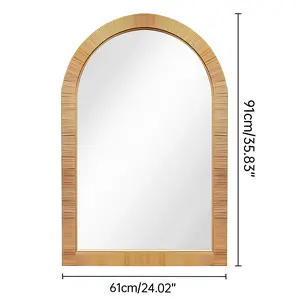 36"x24" Boho Bathroom ,Rattan Wall Mirror - High Clarity & Durable Wall Mirror for Bedroom, Bathroom, Living Room - Woven Full Length Mirror with Shatterproof Glass