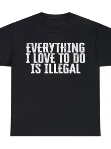 1pc Men's Casual Cotton T-Shirt with "Everything I Love to Do is Illegal" Graphic Print, Crew Neck, Short Sleeve, Regular Fit, 100% Soft Cotton Knit Fabric, Lightweight Summer Tee for Adults, Cotton T Shirts