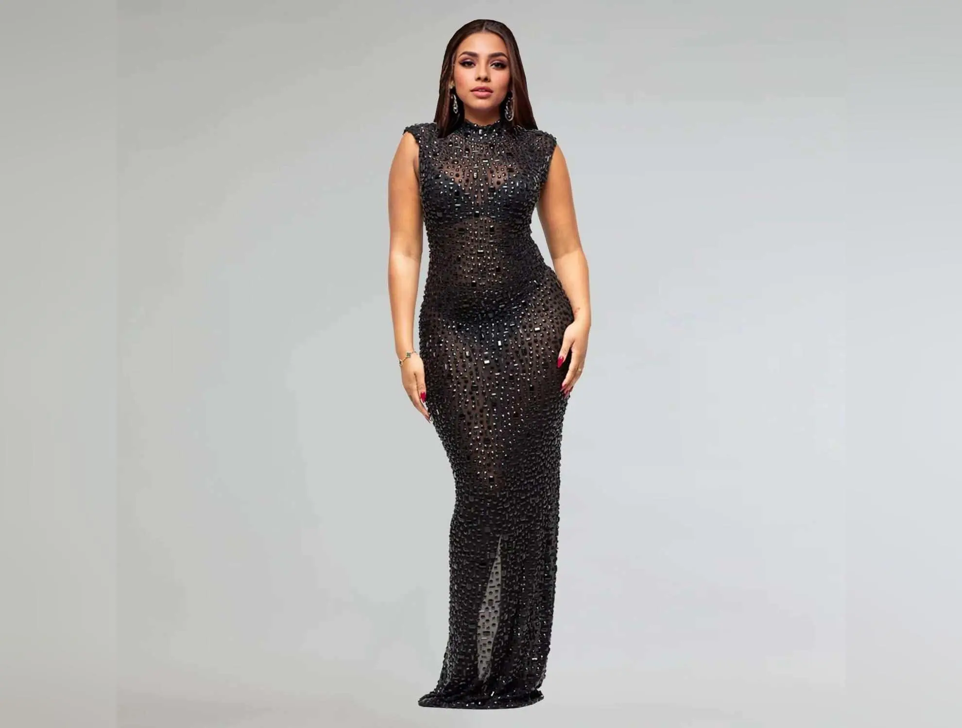 Luxe Embellished Mesh Maxi Dress