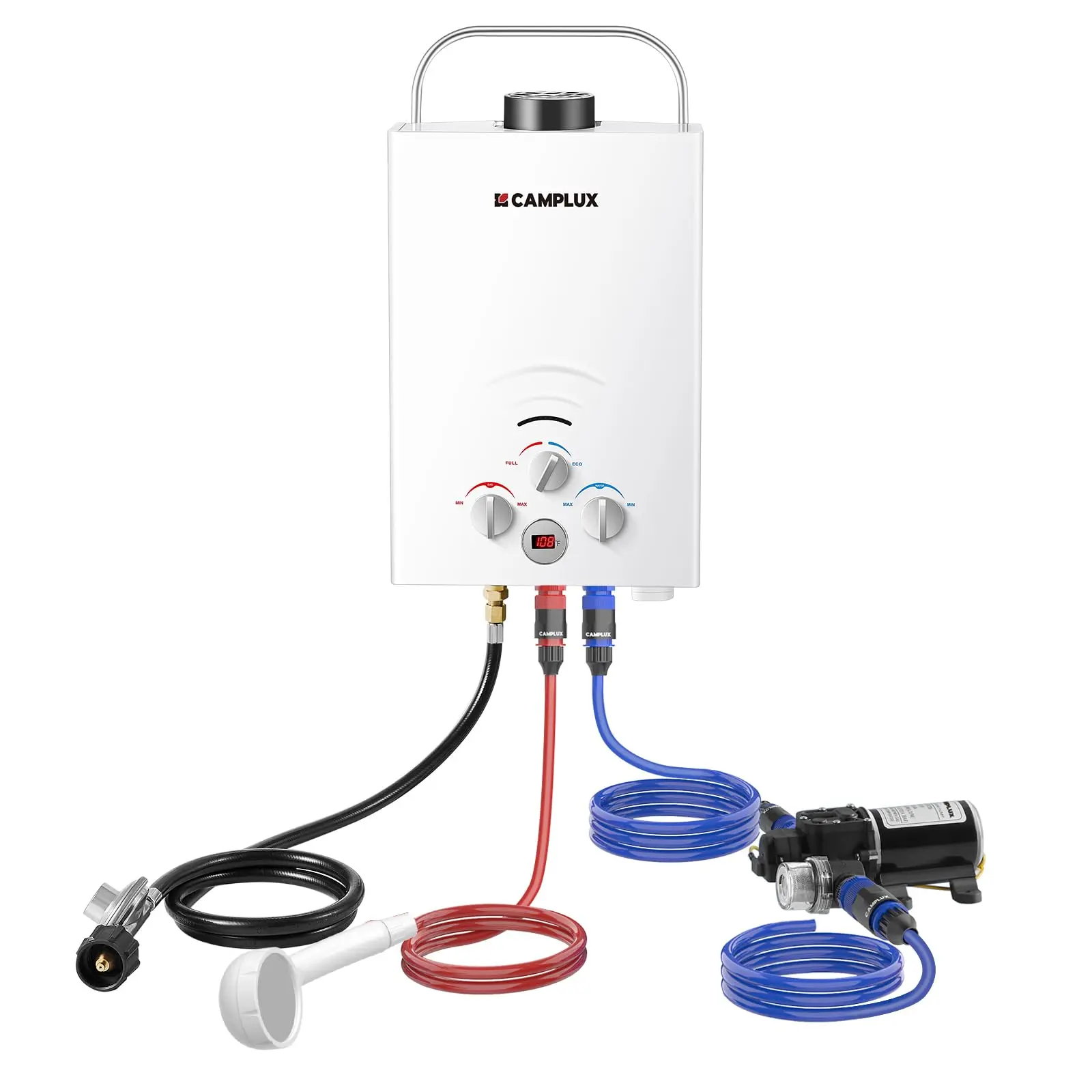 【Summer Deals】CAMPLUX Portable Tankless Water Heater - 1.58 GPM Propane Water Heater with Pump Kit for Camping, RV, Portable Tankless Showers