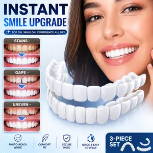 [Beautiful shiny smile veneers] Snap in dentures for  Instantly Cover Gaps & Stains & Yellow tooth , Easy to Use and Comfortable Fit -  Snap Protect Your Teeth, Bad Teeth Alternative