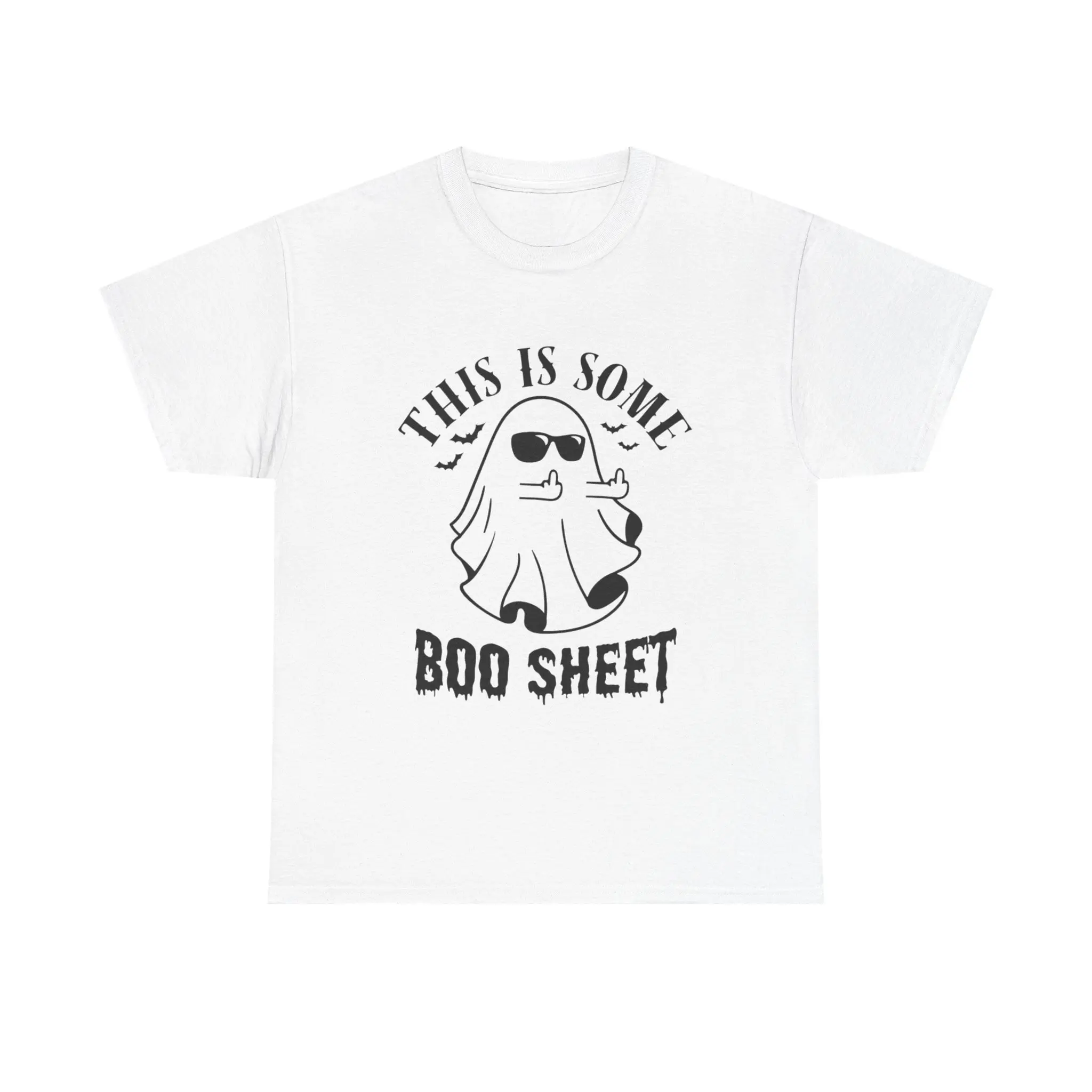 Funny Halloween Ghost T-Shirt, "This is Some Boo-Sheet", Men's 100% Cotton Funny Halloween Ghost Graphic T-Shirt, Casual Short-Sleeve Crewneck, Streetwear Top, Perfect for Halloween, Daily Wear, Trick or Treat, Spooky Season