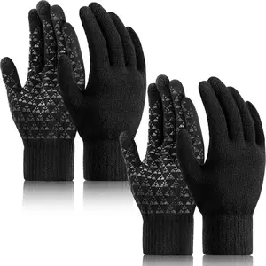 Winter Gloves for Men Women 2 Pairs Upgraded Touch Screen Cold Weather Thermal Warm Knit Glove for Running