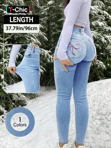 Elegant Women's High Waist Slimming Stretchy Jeans, Embroidered Bow Design, Elastic Skinny Fit, All Seasons Fashionable Denim Stretchy Jeans, Embroidery Jeans